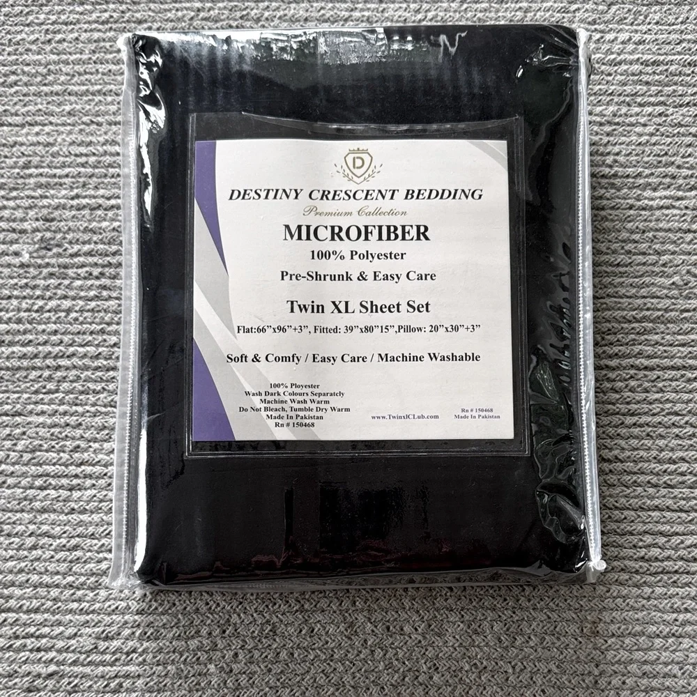 Black Microfiber Twin XL Dorm Sheet Set College Bedding Destiny Crescent NWT